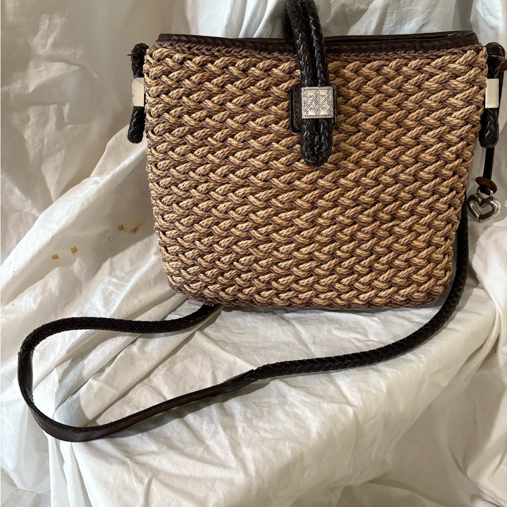 Brighton Woven Straw Crossbody Bag with Brown Accents